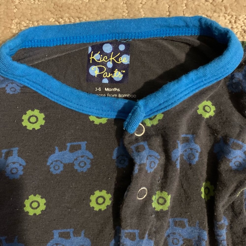 Jammies- Kickee Pants/ 3-6m/ grey tractor print/ EUC - Picture 2 of 2